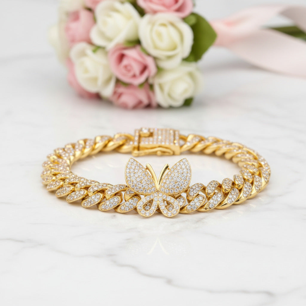 Cuban Bling Iced Out Bracelet With Butterfly-Black Diamonds New York