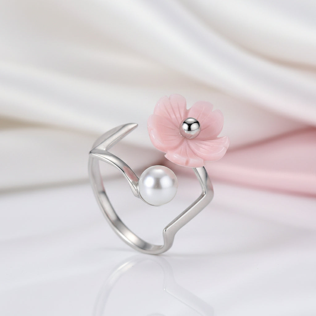 Minimalism Irregular Flower Ring-Black Diamonds New York