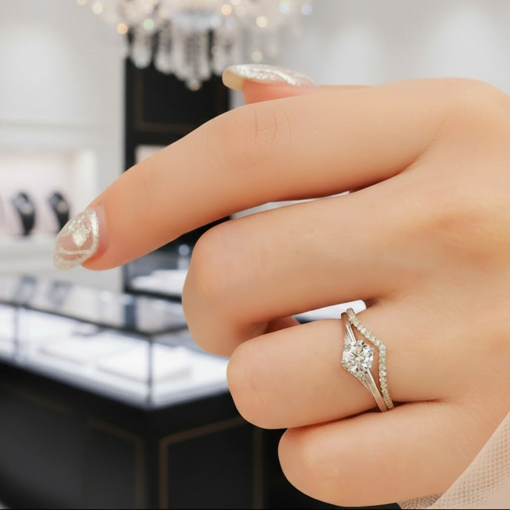 Minimalist 18k Round Cut Diamond Wedding Ring Set-Black Diamonds New York