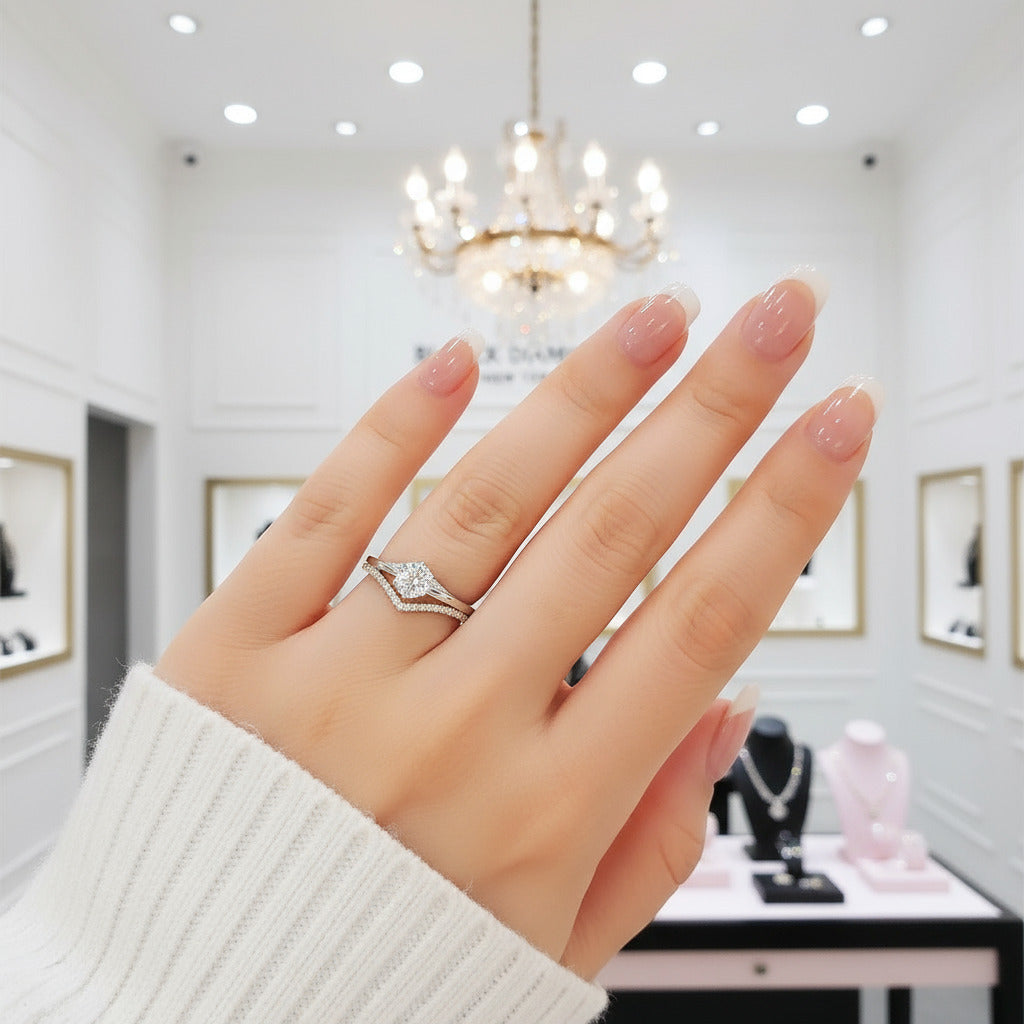 Minimalist 18k Round Cut Diamond Wedding Ring Set-Black Diamonds New York