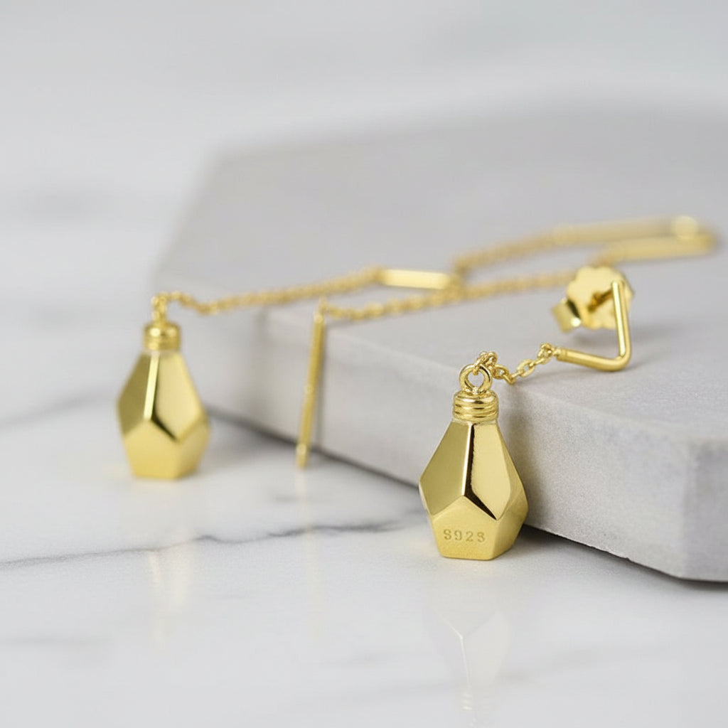 Minimalist Light Bulb Long Dangle Earrings-Black Diamonds New York