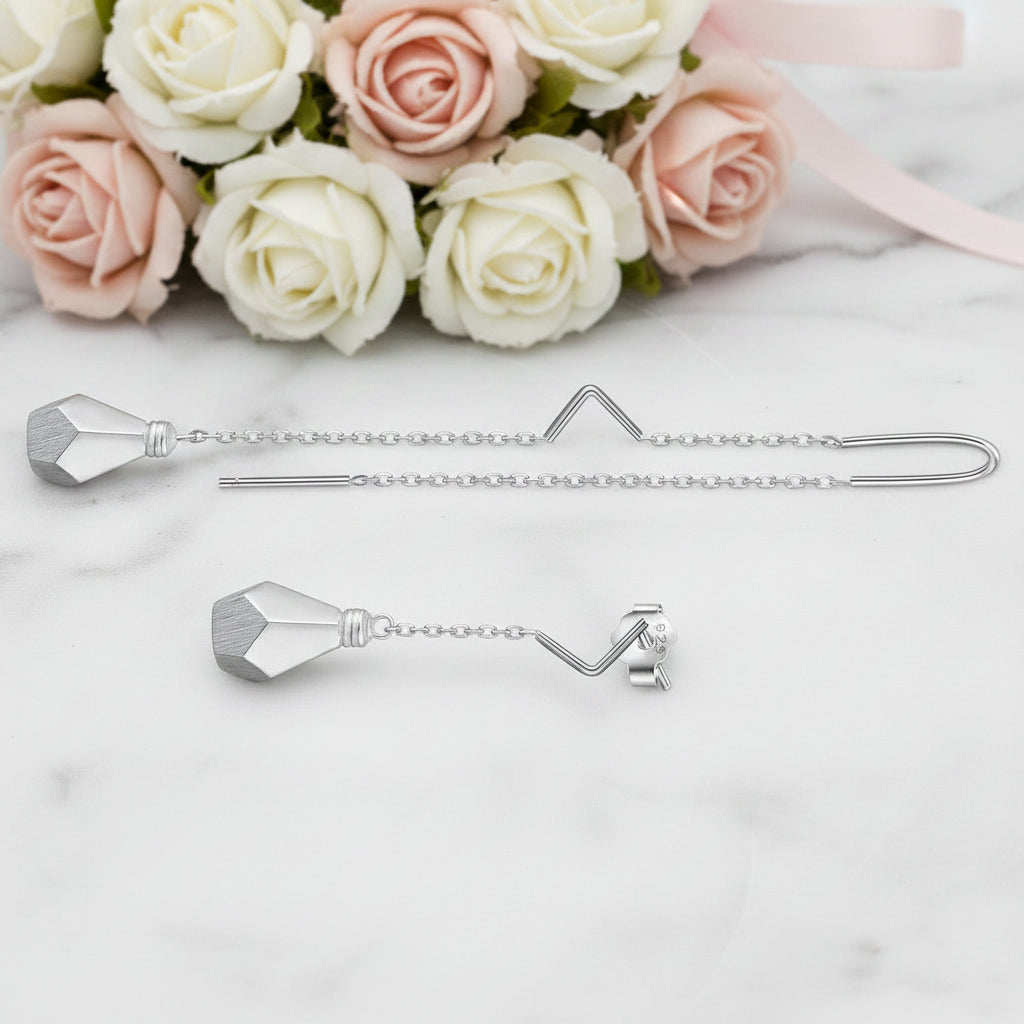 Minimalist Light Bulb Long Dangle Earrings-Black Diamonds New York
