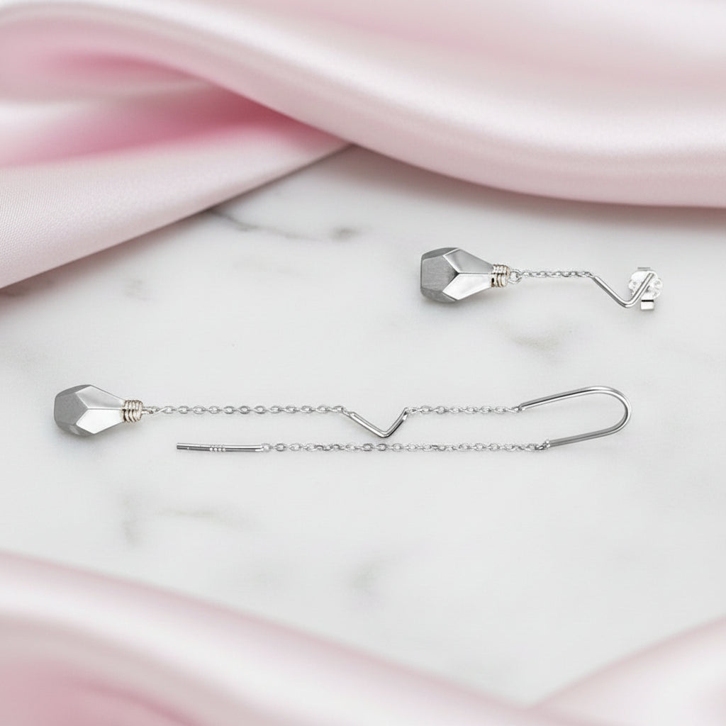Minimalist Light Bulb Long Dangle Earrings-Black Diamonds New York