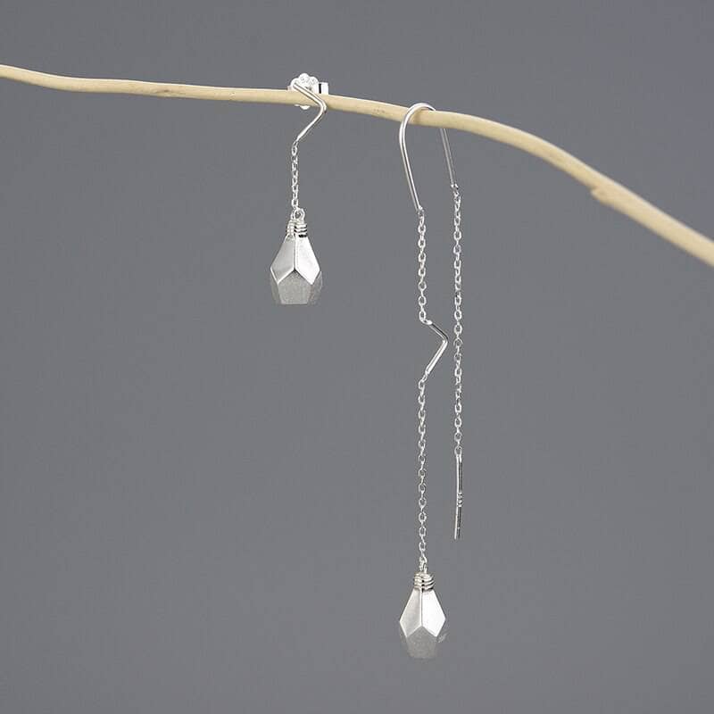 Minimalist Light Bulb Long Dangle Earrings-Black Diamonds New York