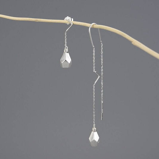 Minimalist Light Bulb Long Dangle Earrings-Black Diamonds New York