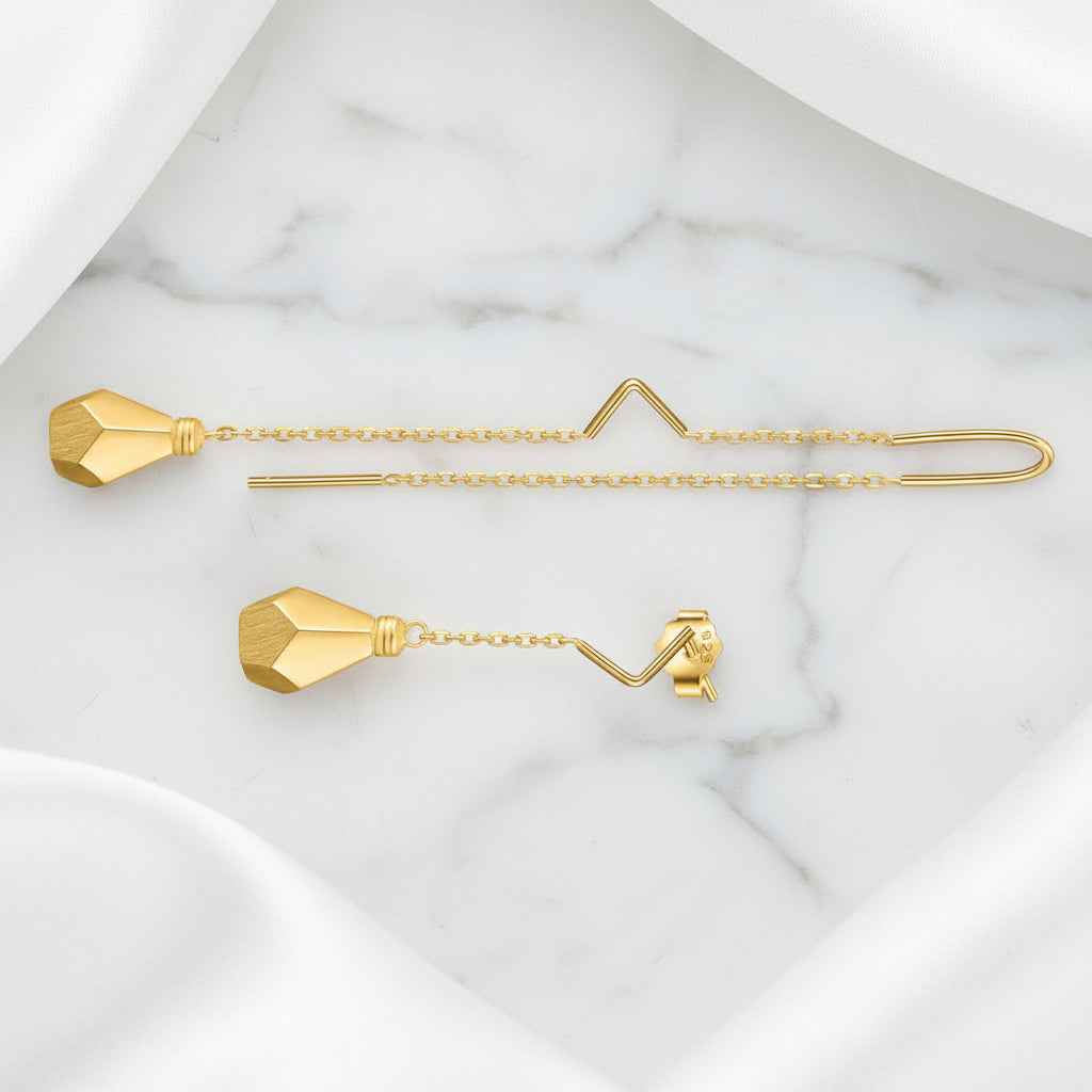 Minimalist Light Bulb Long Dangle Earrings-Black Diamonds New York