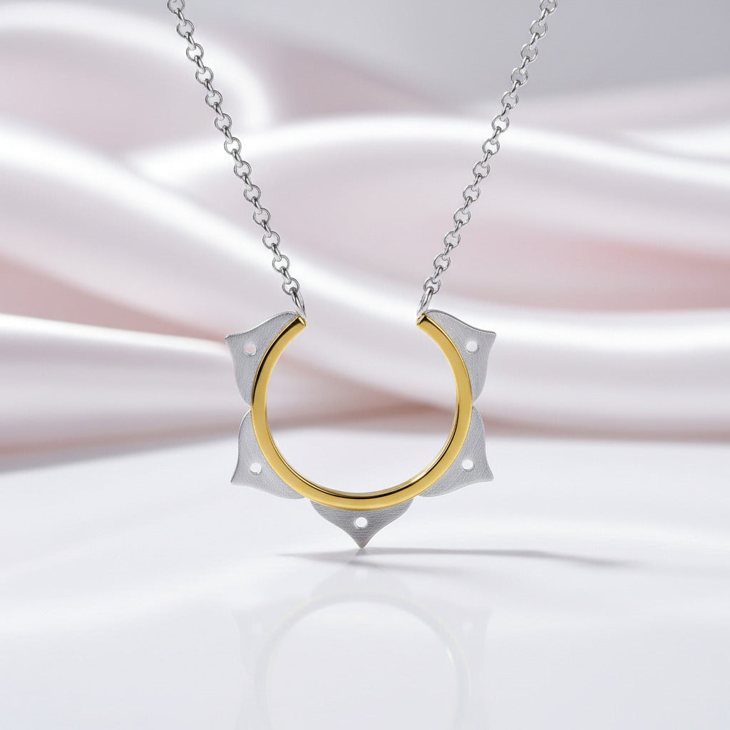 Minimalist Lotus Flower Necklace-Black Diamonds New York