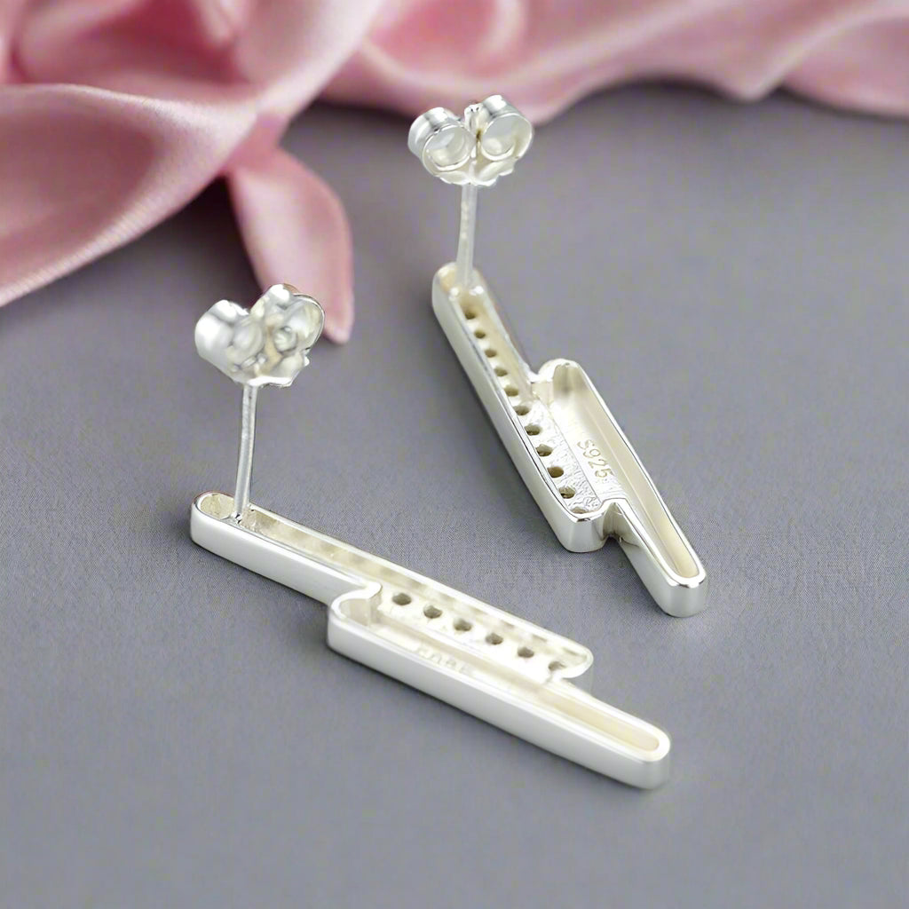 Minimalist Parallel Lines Stud Earrings-Black Diamonds New York