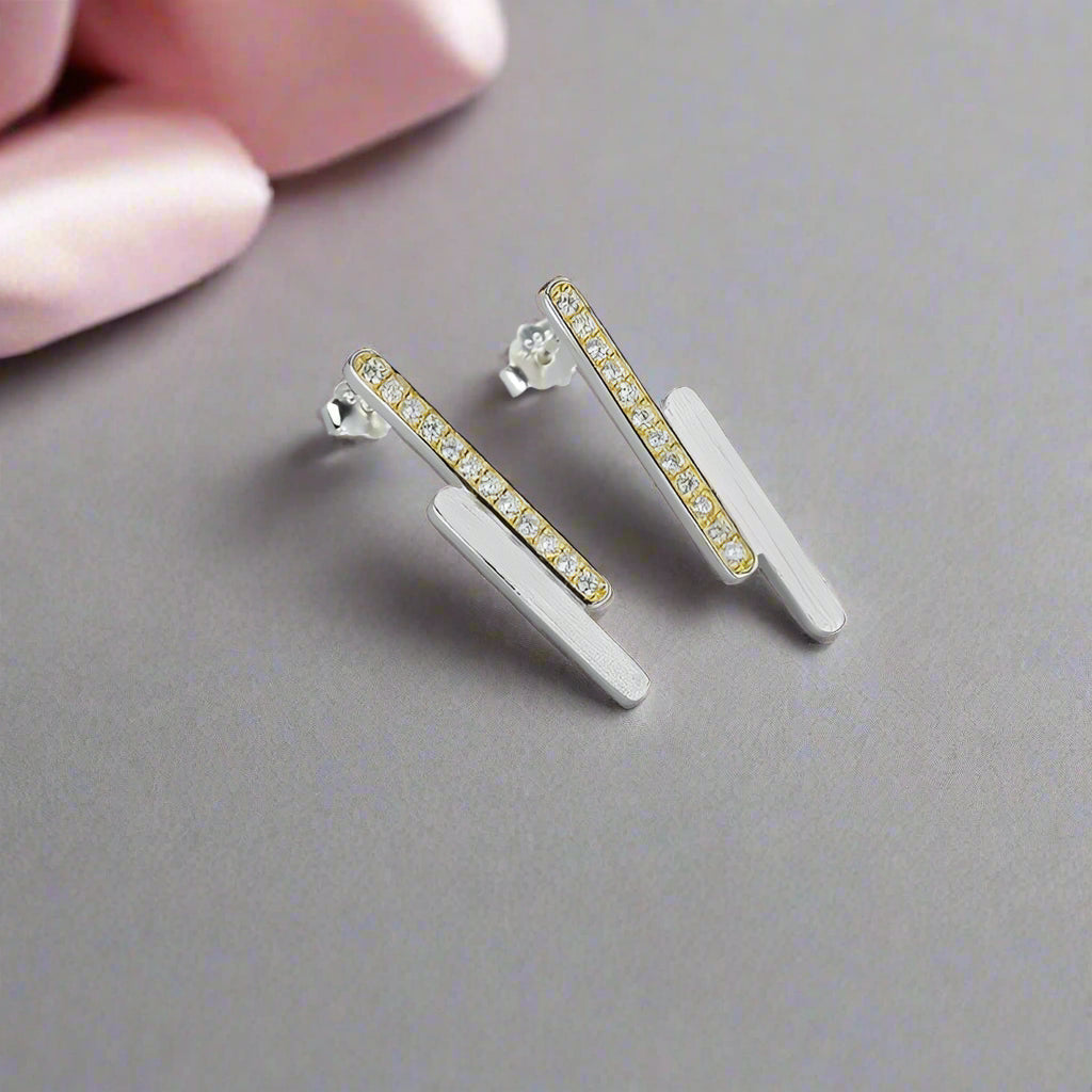 Minimalist Parallel Lines Stud Earrings-Black Diamonds New York