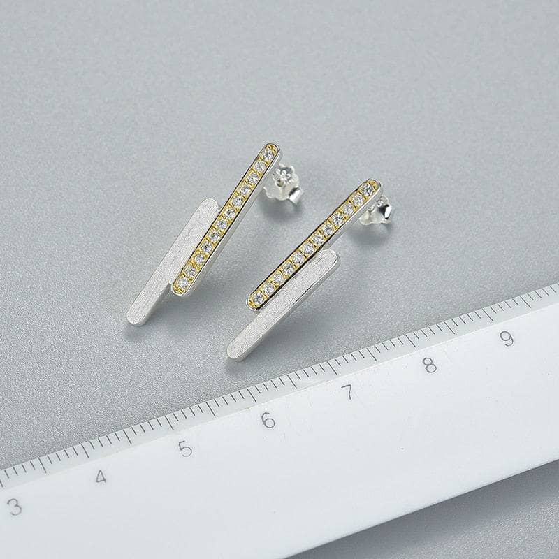 Minimalist Parallel Lines Stud Earrings-Black Diamonds New York