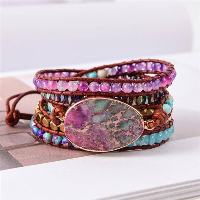 Mixed Agate Natural Stone Bohemian Bracelet-Black Diamonds New York