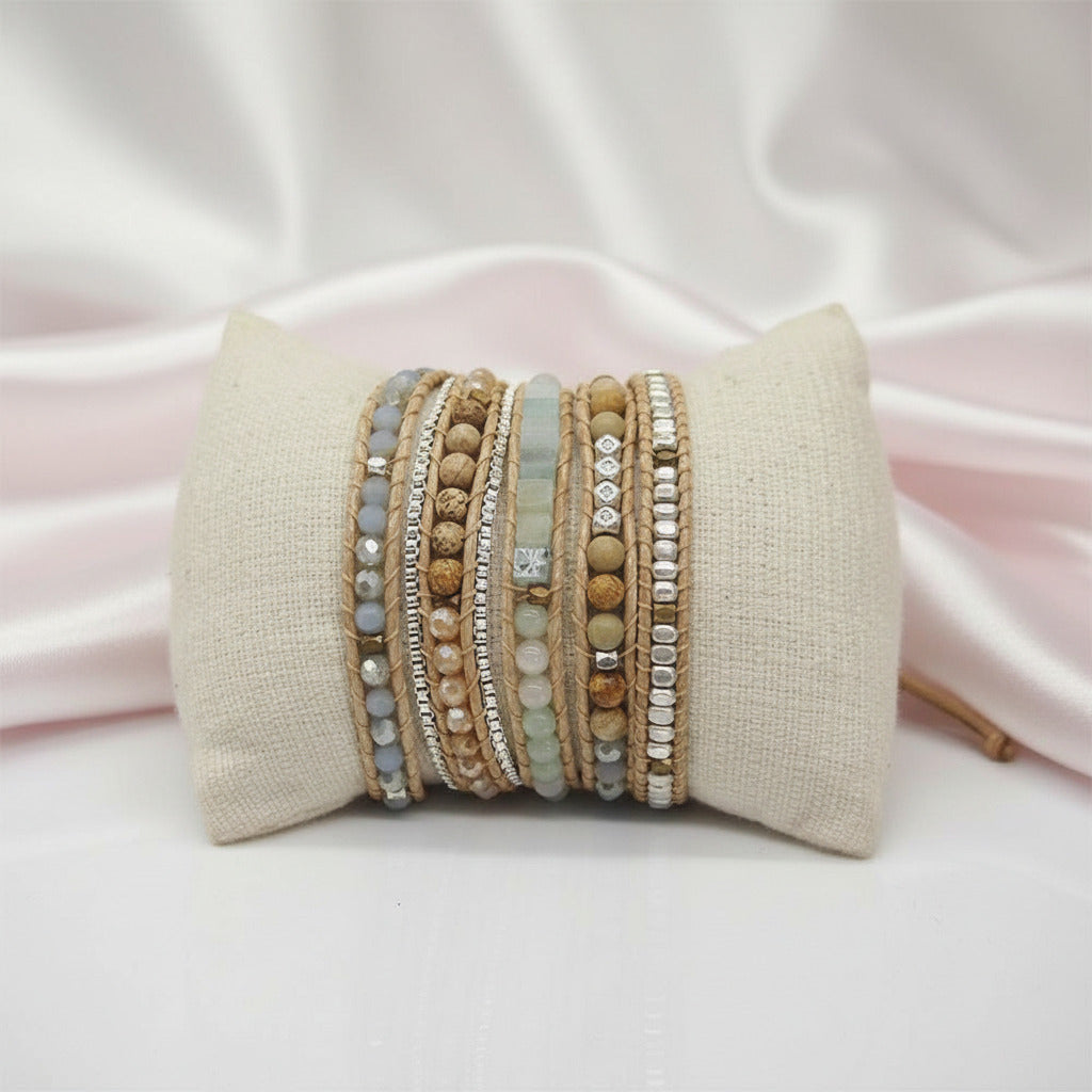 Mixed Amazonite 5 Wrap Bohemian Beadwork Bracelet-Black Diamonds New York
