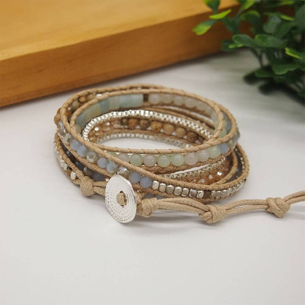 Mixed Amazonite 5 Wrap Bohemian Beadwork Bracelet