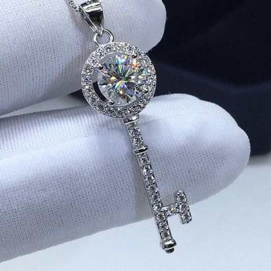 Diamond Cute Key Shape Pendant Necklace-Black Diamonds New York