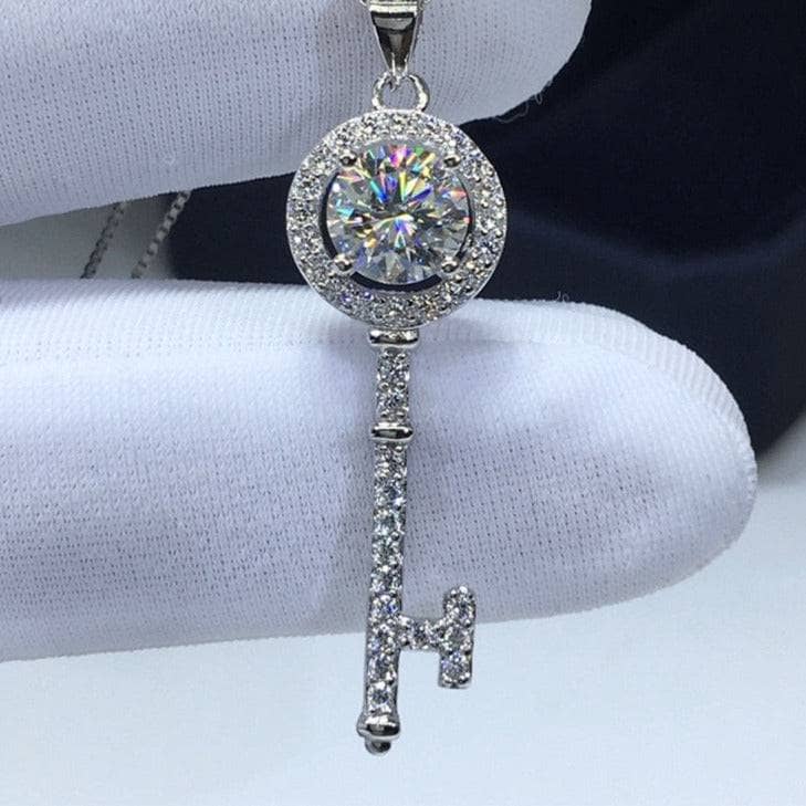 Moissanite Cute Key Shape Pendant Necklace - Black Diamonds New York