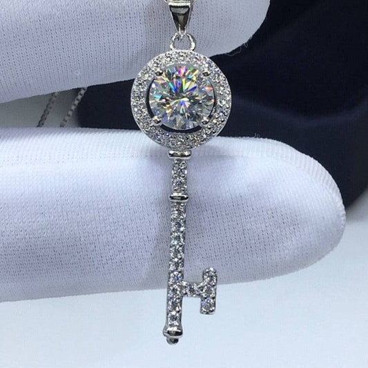 Moissanite Cute Key Shape Pendant Necklace-Black Diamonds New York