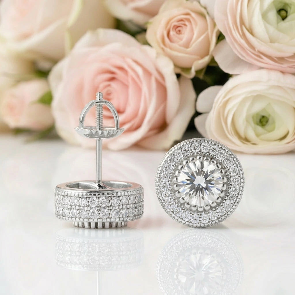 Round Cut Halo Diamond Option Earrings-Black Diamonds New York