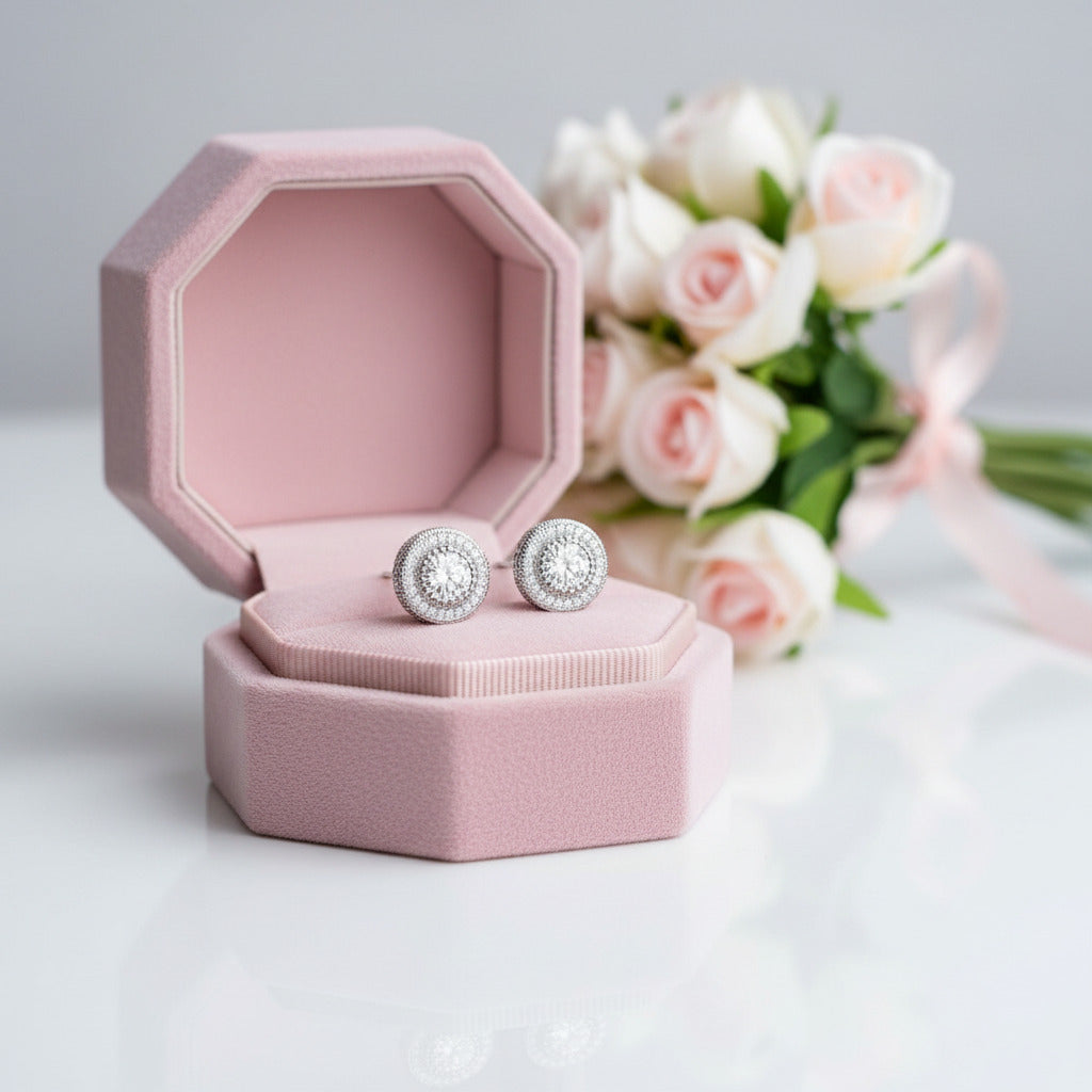 Round Cut Halo Diamond Option Earrings-Black Diamonds New York