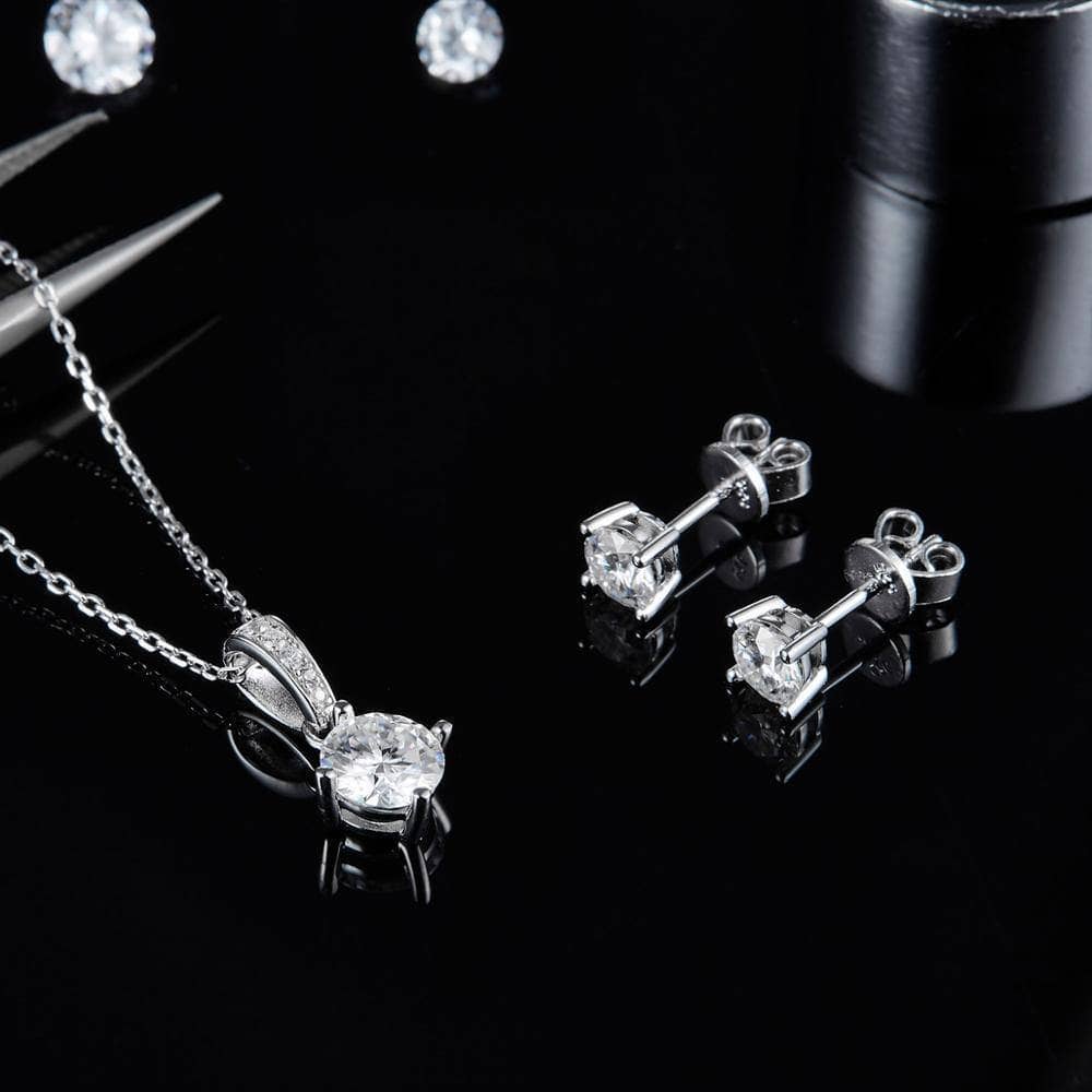 Moissanite Diamond Solitaire Necklace and Earrings Set For Women-Black Diamonds New York