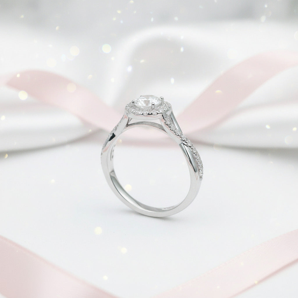 Diamond Halo Elegant Round Cut Vintage Promise Ring-Black Diamonds New York