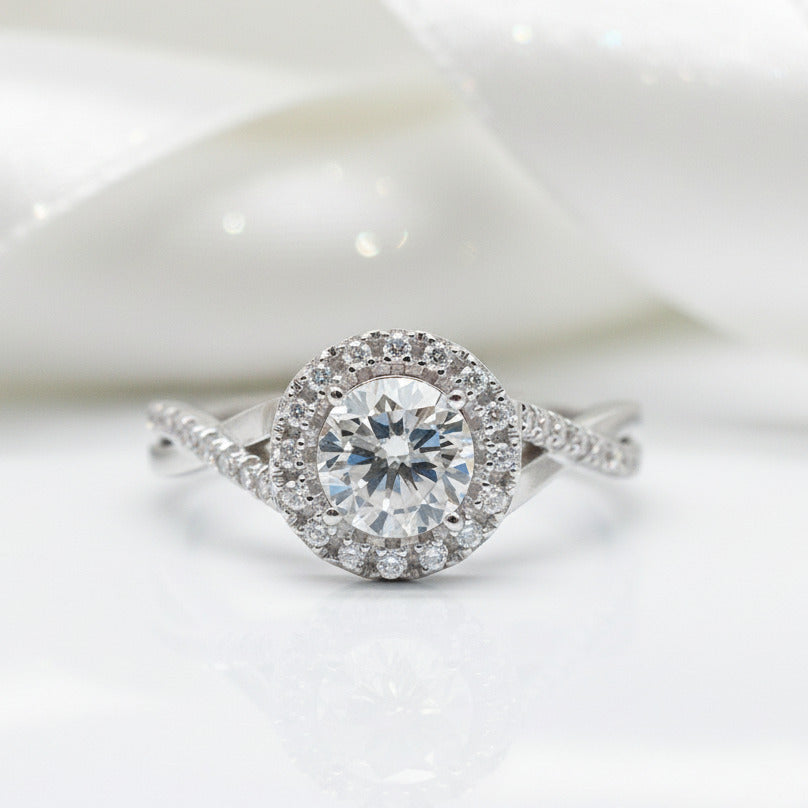 Diamond Halo Elegant Round Cut Vintage Promise Ring-Black Diamonds New York