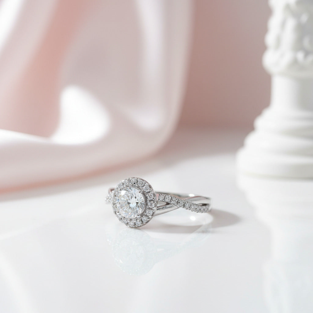 Diamond Option Halo Elegant Round Cut Vintage Promise Ring-Black Diamonds New York