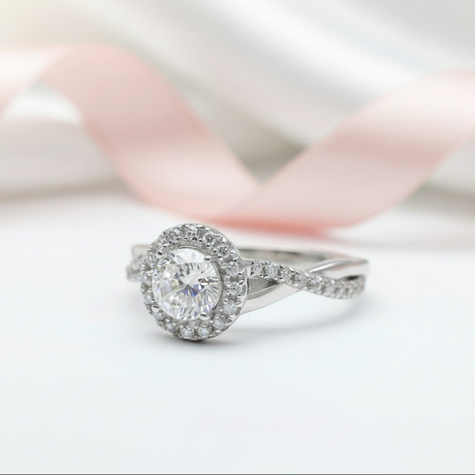 Diamond Halo Elegant Round Cut Vintage Promise Ring-Black Diamonds New York