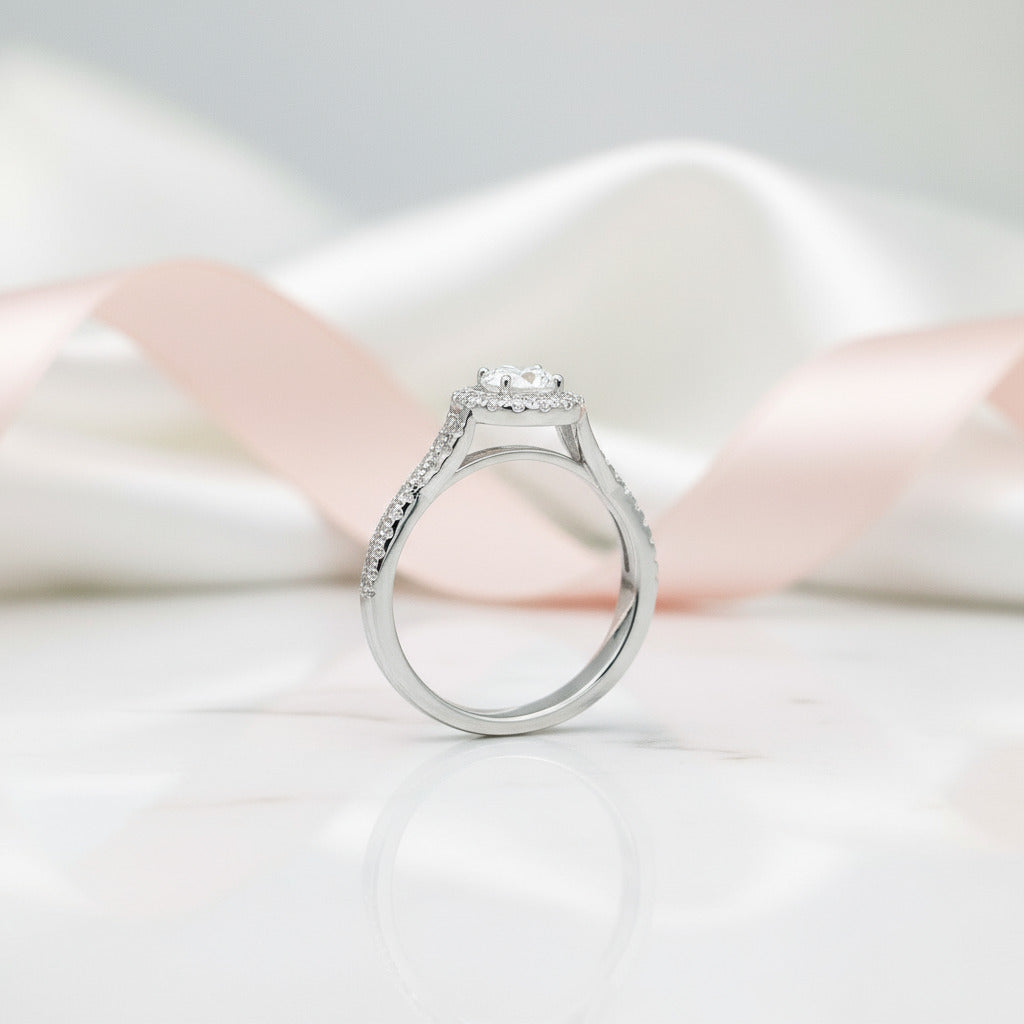 Diamond Halo Elegant Round Cut Vintage Promise Ring-Black Diamonds New York