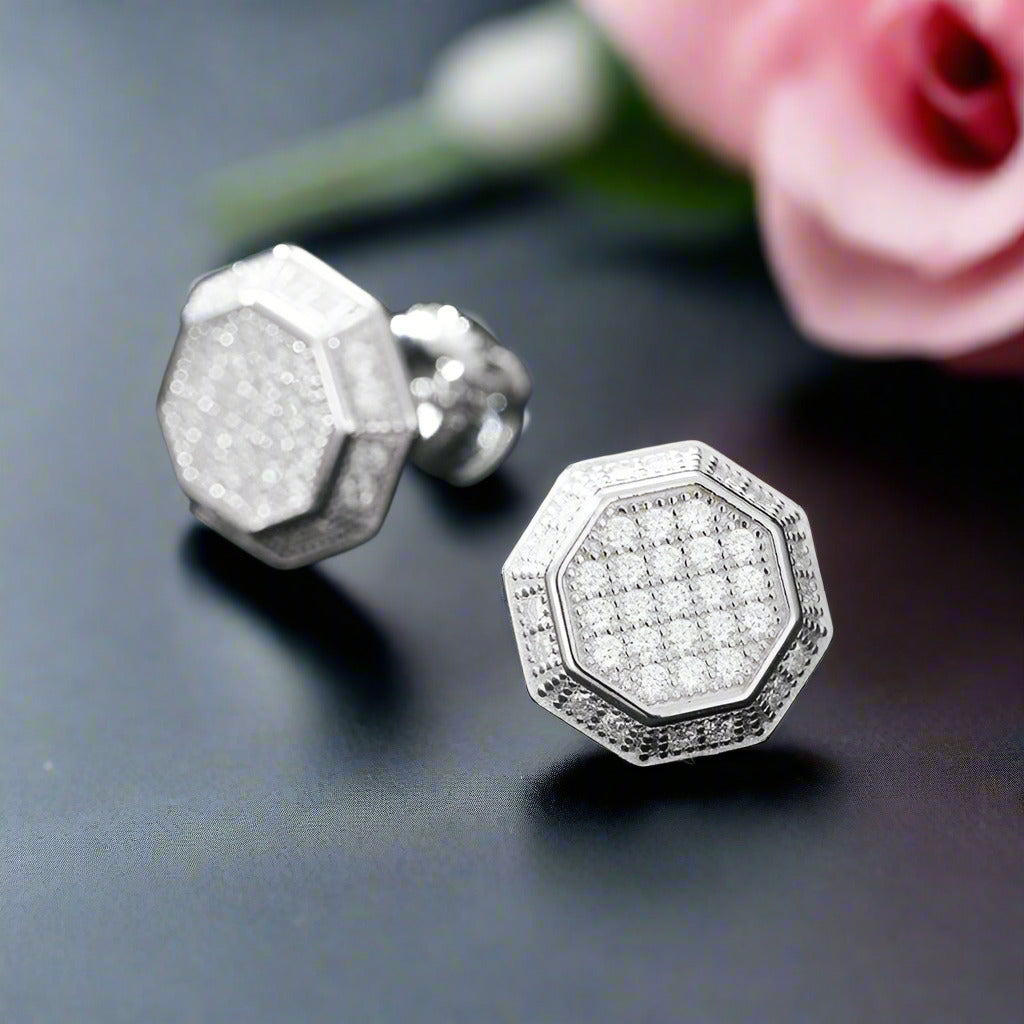 Diamond Octagon Shaped Stud Earrings-Black Diamonds New York