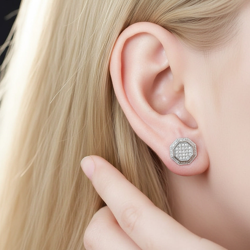 Diamond Option Octagon Shaped Stud Earrings-Black Diamonds New York