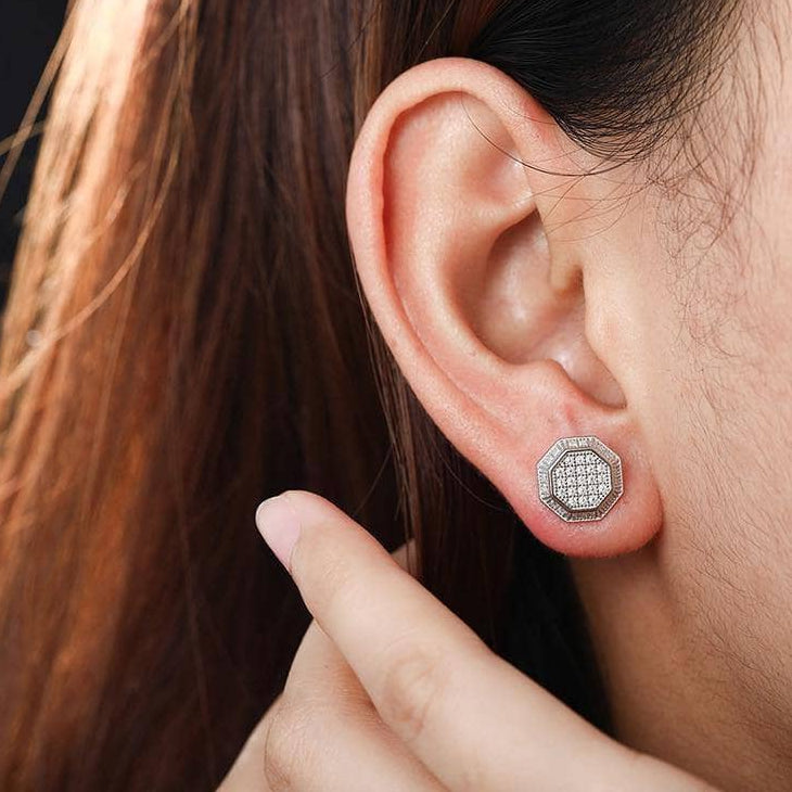 Diamond Octagon Shaped Stud Earrings-Black Diamonds New York