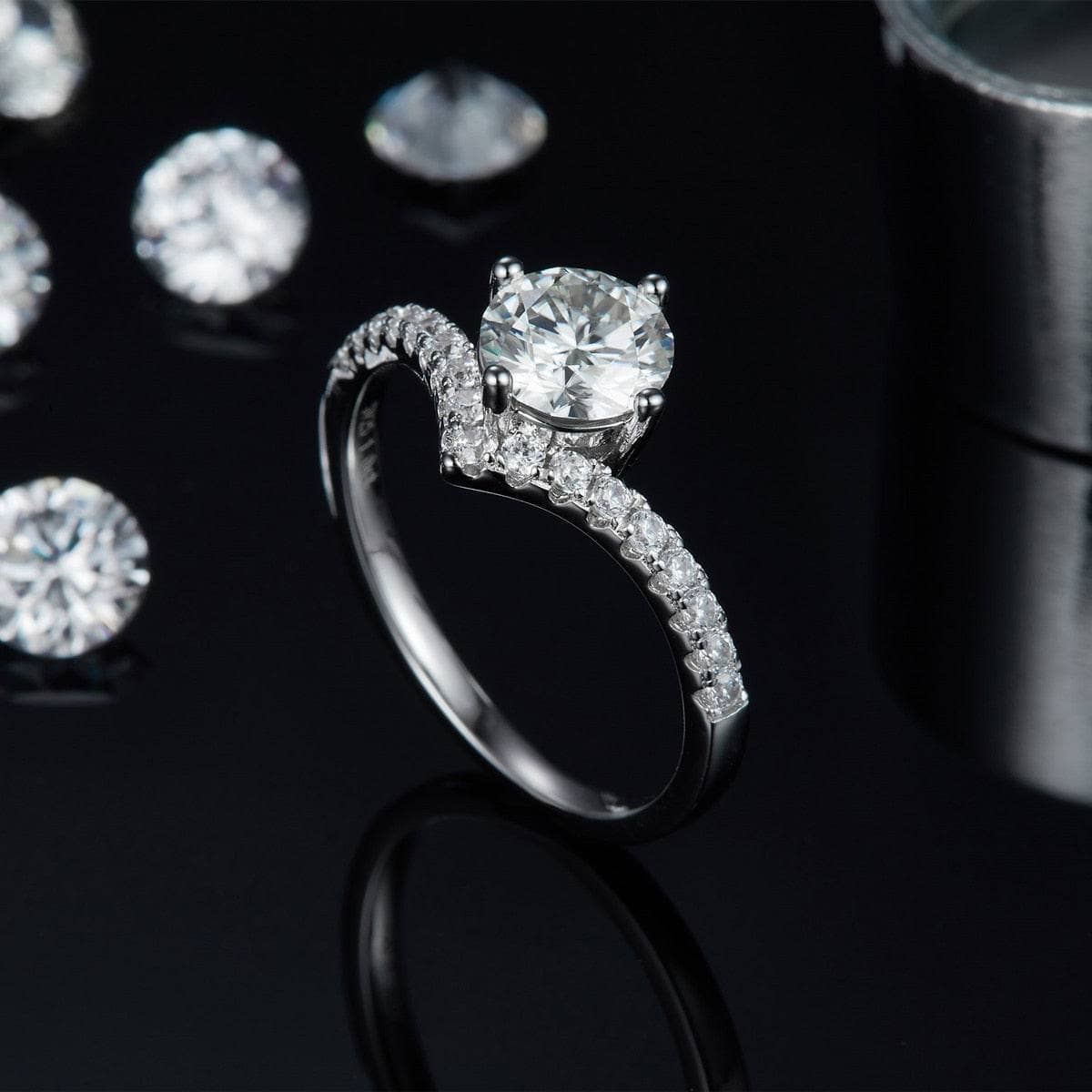 Diamond Wishbone Wedding Curved Half Eternity Ring Set-Black Diamonds New York