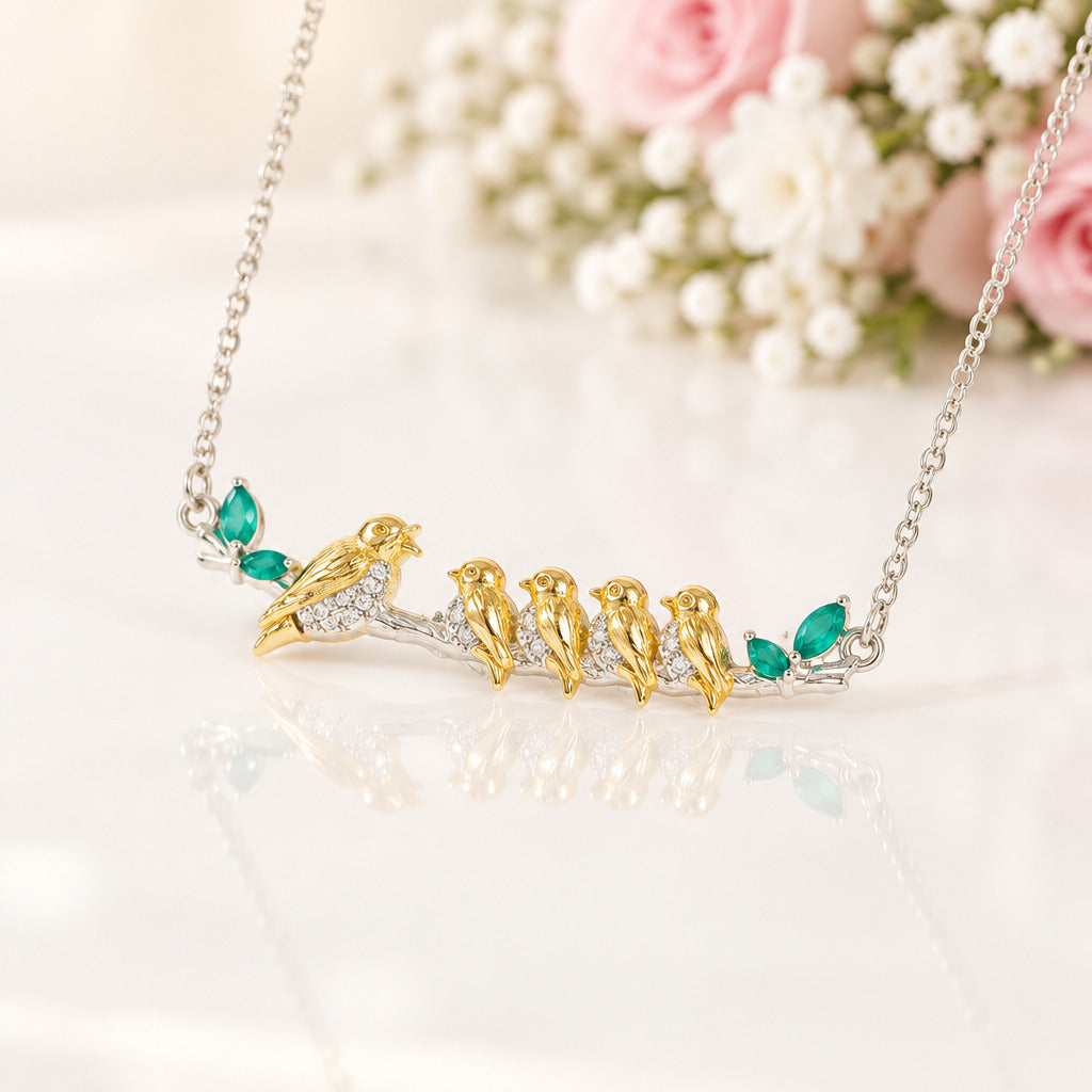 Mom and 4 Little Birds Natural Green Agate Necklace CAN NOT BE FOUND-Black Diamonds New York