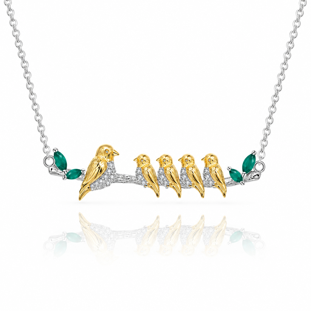 Mom and 4 Little Birds Natural Green Agate Necklace CAN NOT BE FOUND-Black Diamonds New York