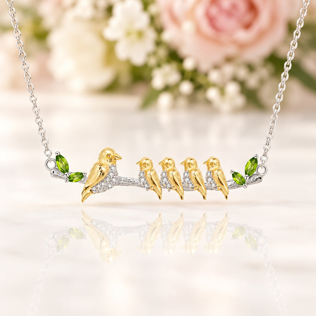 Mom and 4 Little Birds Natural Green Agate Necklace CAN NOT BE FOUND-Black Diamonds New York