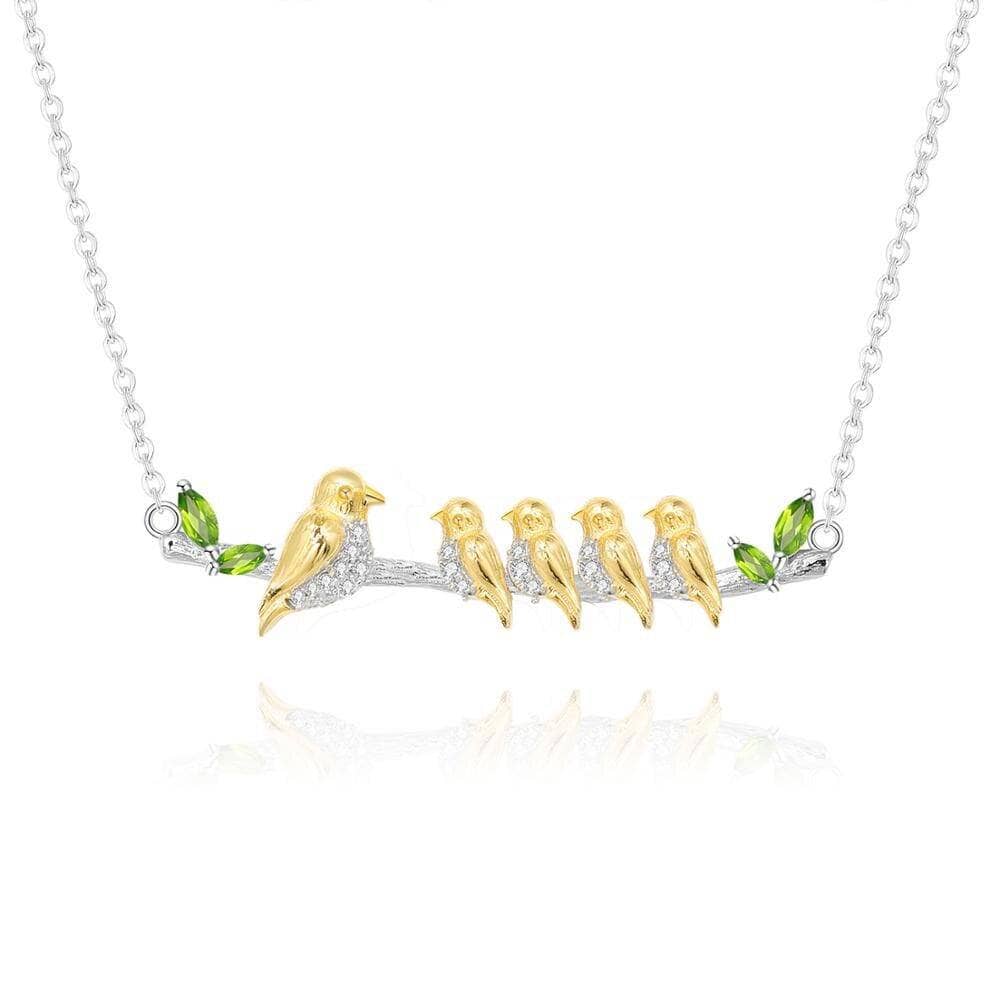 Mom and 4 Little Birds Natural Green Agate Necklace-Black Diamonds New York