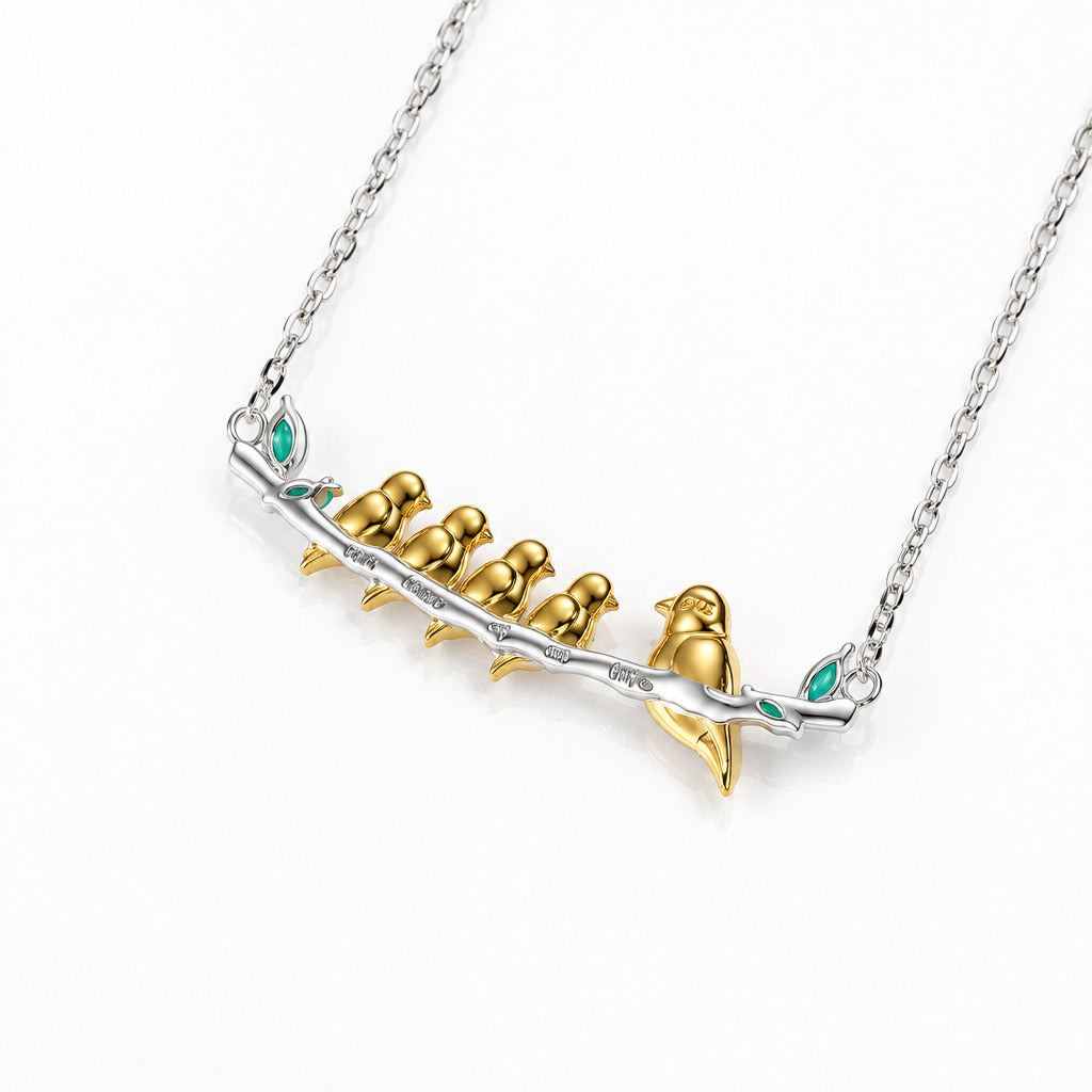 Mom and 4 Little Birds Natural Green Agate Necklace CAN NOT BE FOUND-Black Diamonds New York