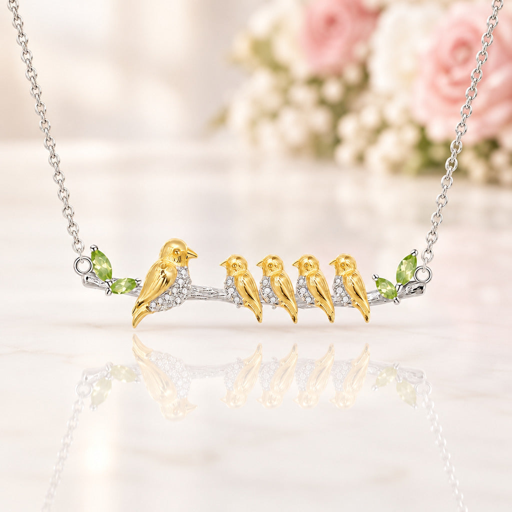 Mom and 4 Little Birds Natural Green Agate Necklace CAN NOT BE FOUND-Black Diamonds New York