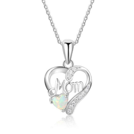 Mom Hot Fire Love Heart Opal Necklaces