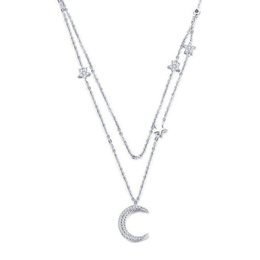 Moon & Star Double Layers Necklace-Black Diamonds New York
