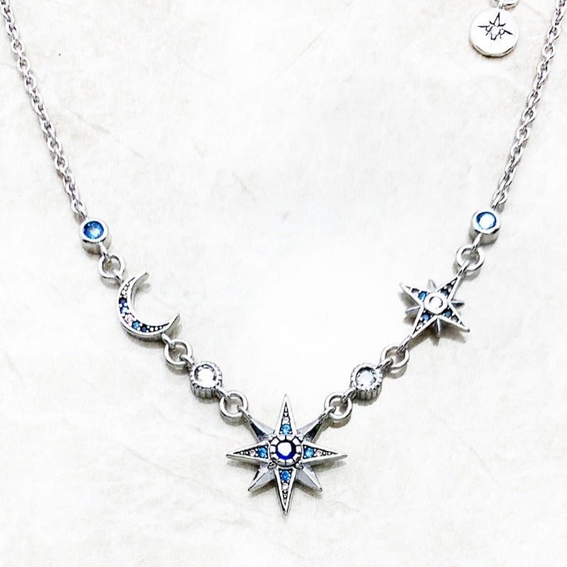Moon & Star Link Chain Necklace-Black Diamonds New York