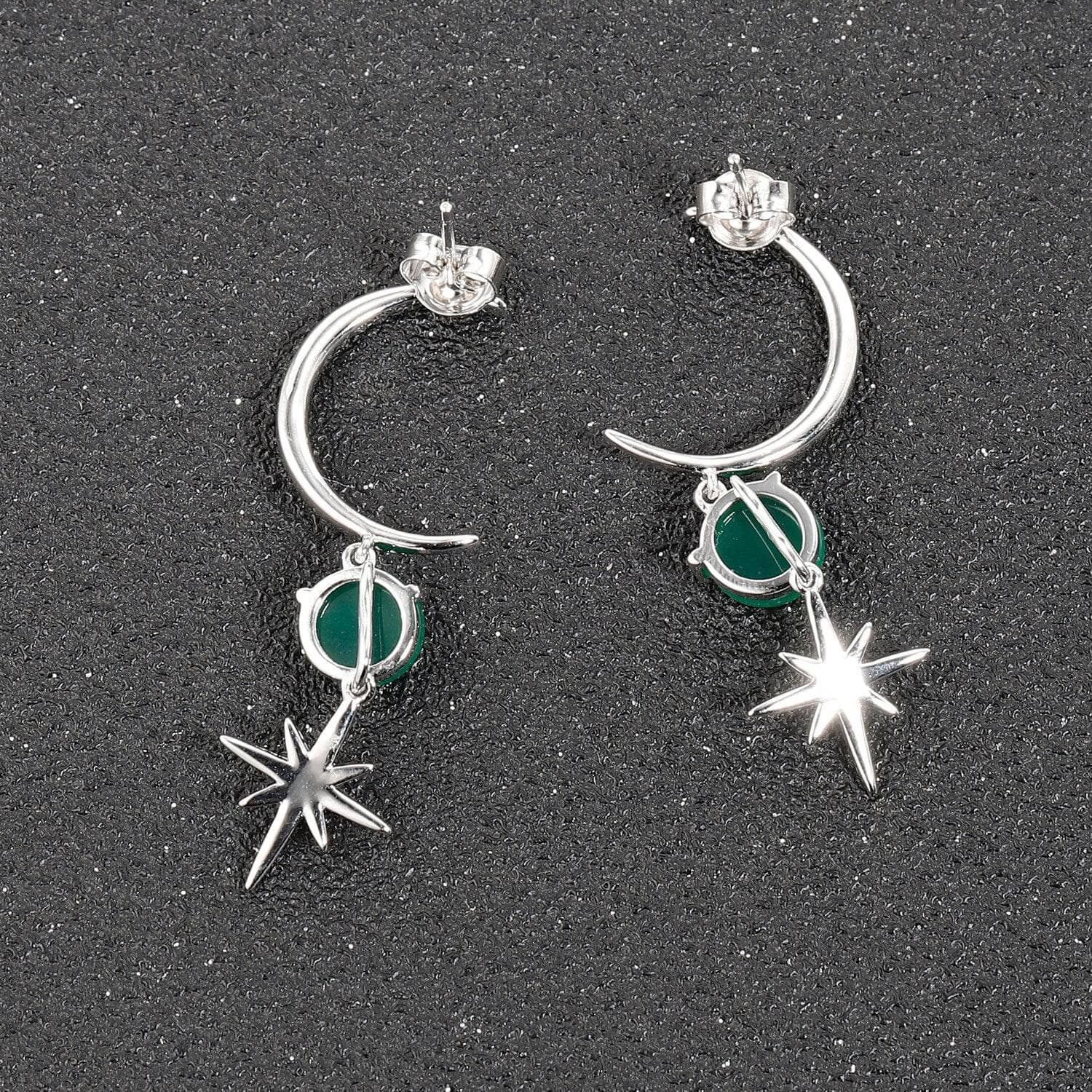 Moon Star Natural Green Agate Gemstone Drop Earrings - Black Diamonds New York