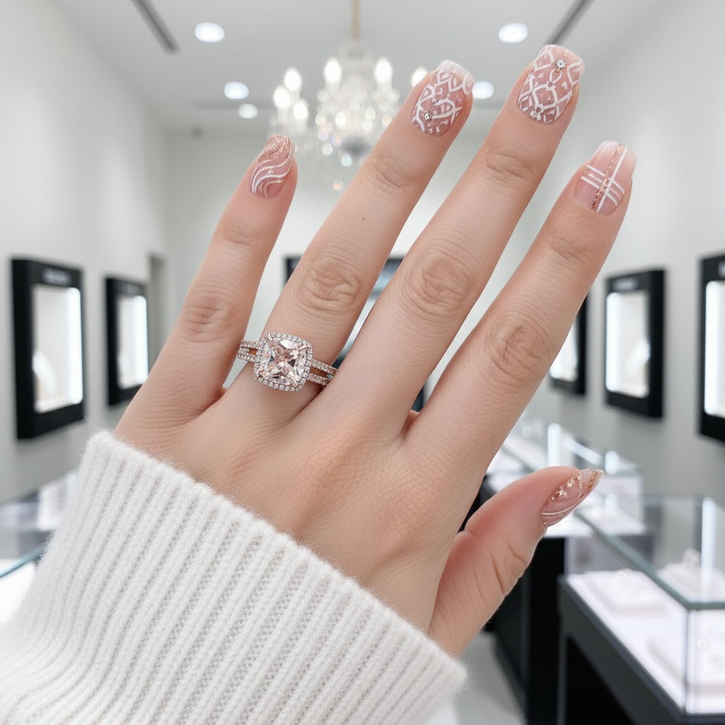 Morganite 5.0 Carat Cushion Cut Wedding Ring Set-Black Diamonds New York