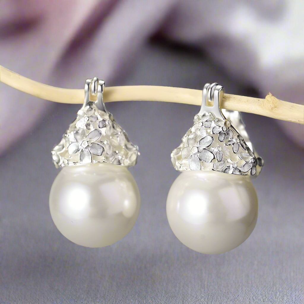 Mother of Pearl Forget-Me-Not Flower Drop Earrings-Black Diamonds New York