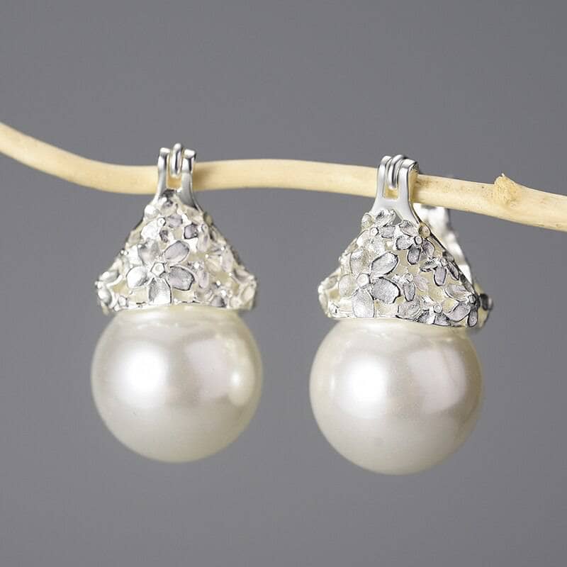 Mother of Pearl Forget-Me-Not Flower Drop Earrings-Black Diamonds New York
