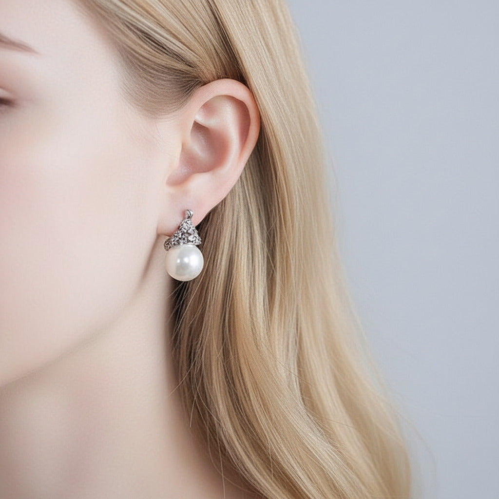 Mother of Pearl Forget-Me-Not Flower Drop Earrings-Black Diamonds New York