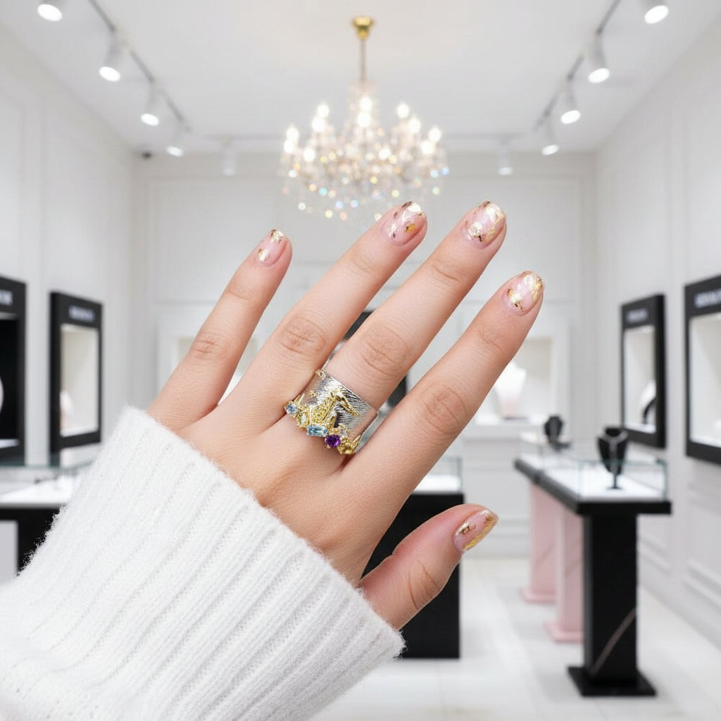 Mountain and Sky Mixed Gemstone Ring-Black Diamonds New York