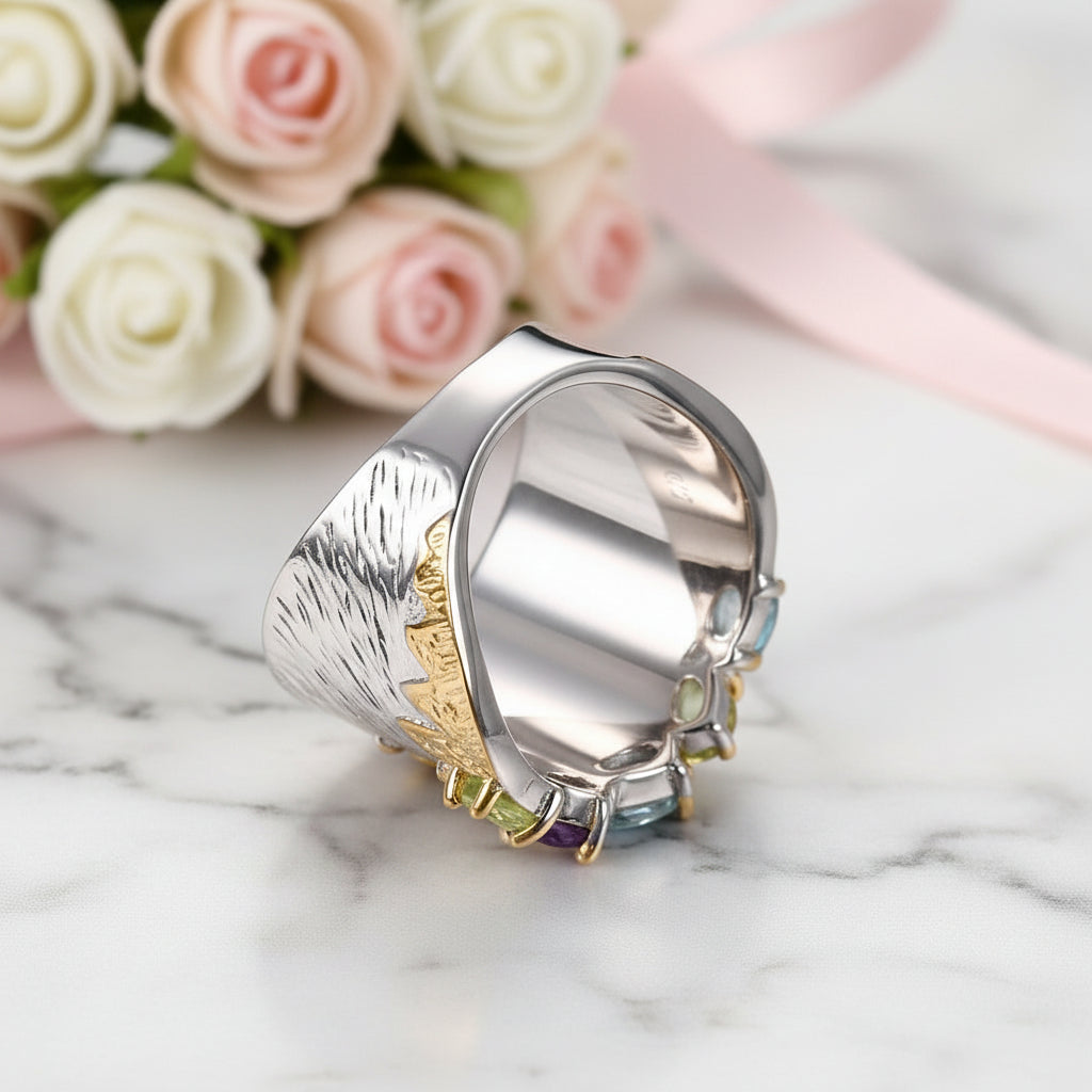 Mountain and Sky Mixed Gemstone Ring-Black Diamonds New York