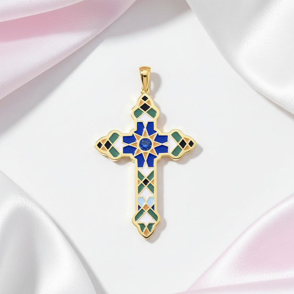 Multi Color Enamel Cross Pendant-Black Diamonds New York
