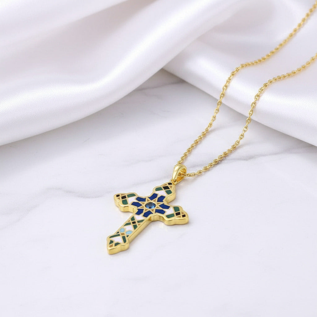 Multi Color Enamel Cross Pendant-Black Diamonds New York